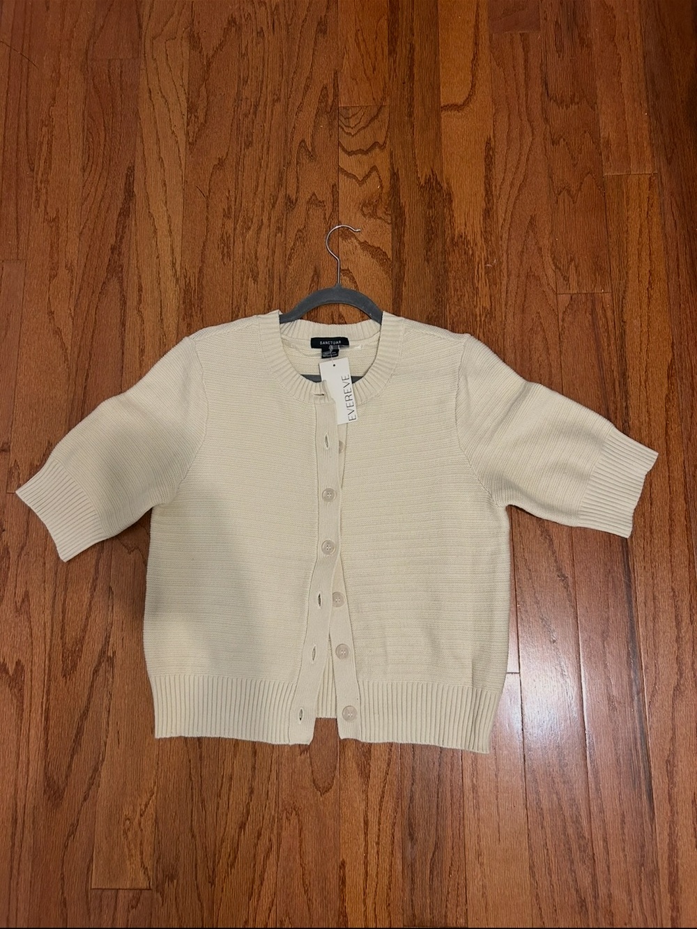 Sanctuary Cream Knit Short Sleeve Cardigan NWT Size Large Quiet Luxury - Picture 3 of 8